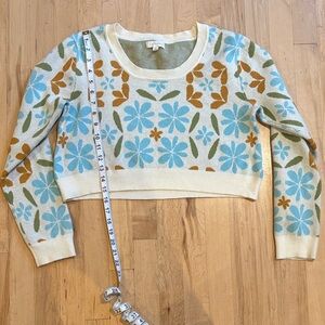 La Hearts Cream and Blue Floral Sweater